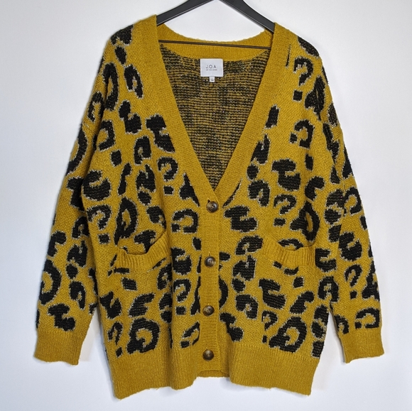 Joa Mustard Metallic Leopard Print Knit 